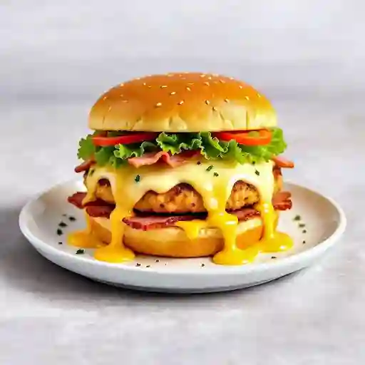 Hamburguesa mega de pollo gratinada senc