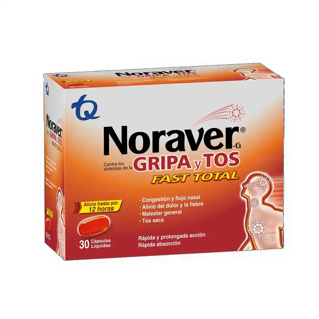 Noraver Gripa y Tos Fast Total Ibuprofeno/dextrometorfano/levocetirizina/fenilefrina