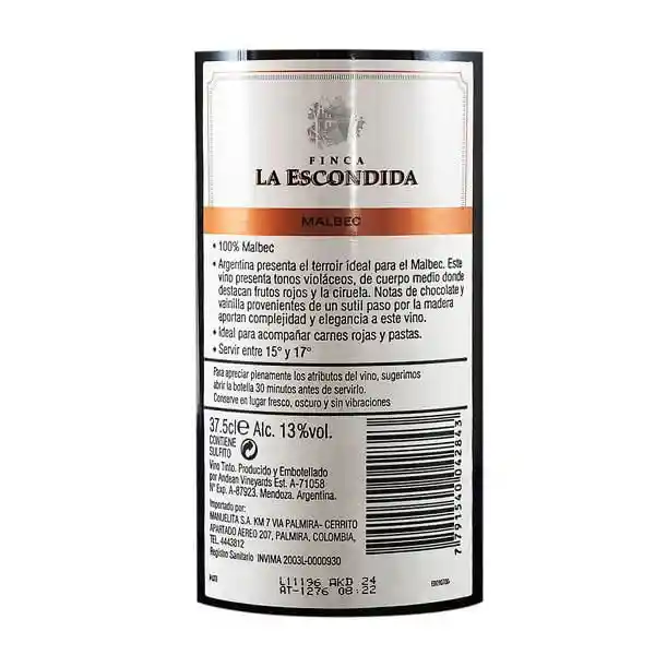 Finca La Escondida Vino Tinto Malbec Botella