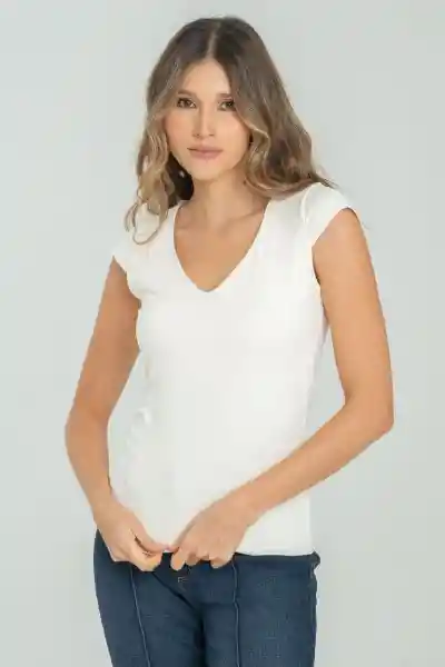 Camiseta Basica Escote V Color Marfil Talla S Ragged