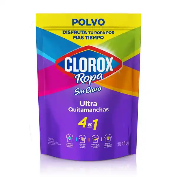 Quitamanchas Sin Cloro Clorox Ropa 4 en 1 Color en Polvo 450 g