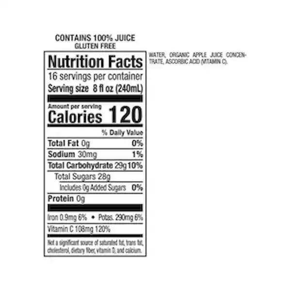 Motts Jugo de Manzana 100% Orgánico Sin Azúcar Añadida