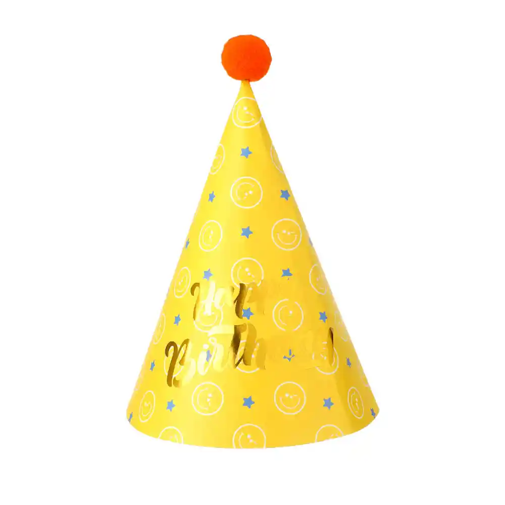 Miniso Sombrero de Fiesta de Cumpleaños Cara Feliz Amarillo