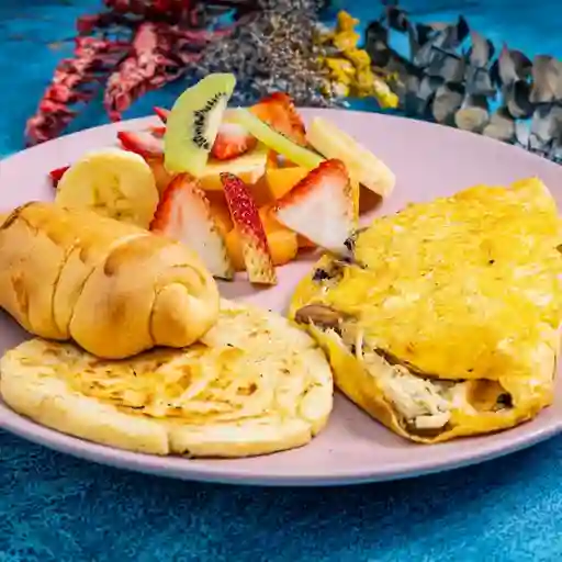 Omelette de pollo y champiñon