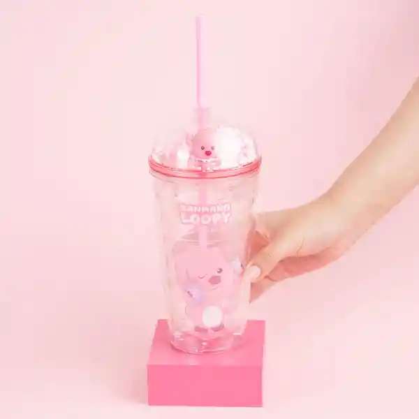 Botella de Plástico Con Pitillo Serie Loopy Rosa 600 mL Miniso