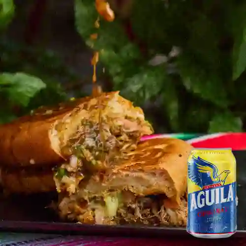 Combo Torta Birria + Cerveza Aguila Original Lta 330ml