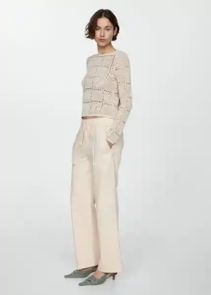 Pantalón Suki Off-White Talla L Mujer Mango