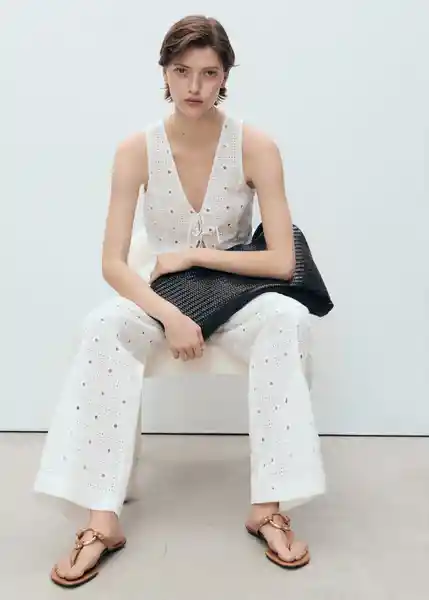 Pantalón Fado Blanco Talla 40 Mujer Mango