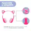 Audífonos Inalambrico Luz Led Orejas de Gato Rosa 23Bf06 Miniso