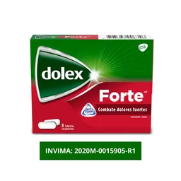 Dolex Acetaminofen Forte Alivio del dolor fuerte Rápida absorción x 8