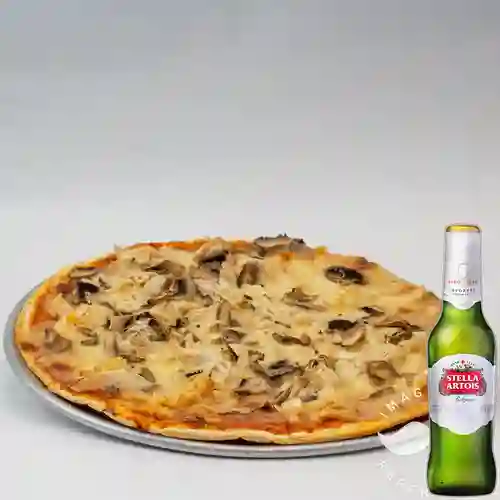 Combo Pizza Pollo Champiñones + Stella Artois Bot. 330ml