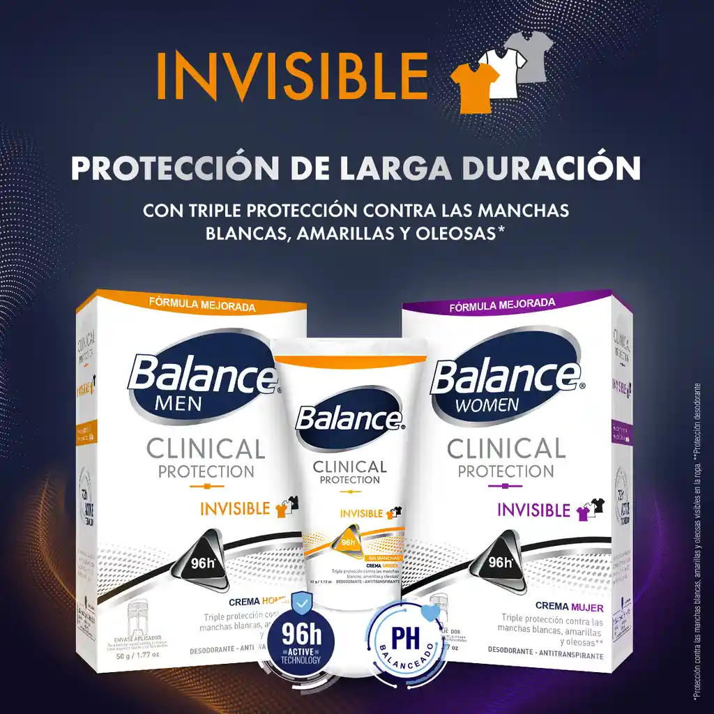 Desodorante Balance Crema Clinical Invisible Mujer 2 x 50gr	