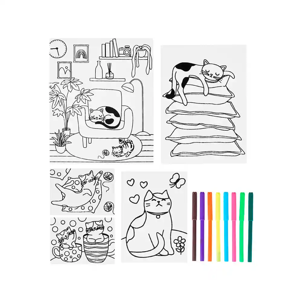 Miniso Set Para Colorear Velvet Plumones Gato