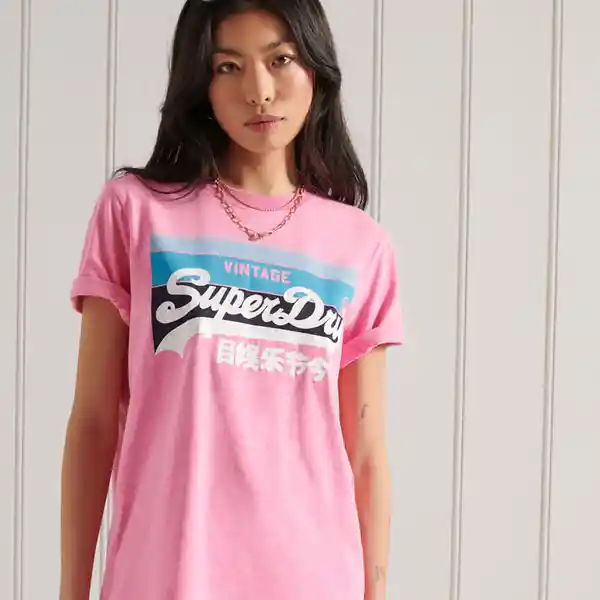 Vintage Superdry Camiseta Vl Cali Tee 180 Rosa Talla S