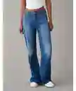 Jean Low Rise Baggy Flare Azul Talla 2 Long Mujer American Eagle