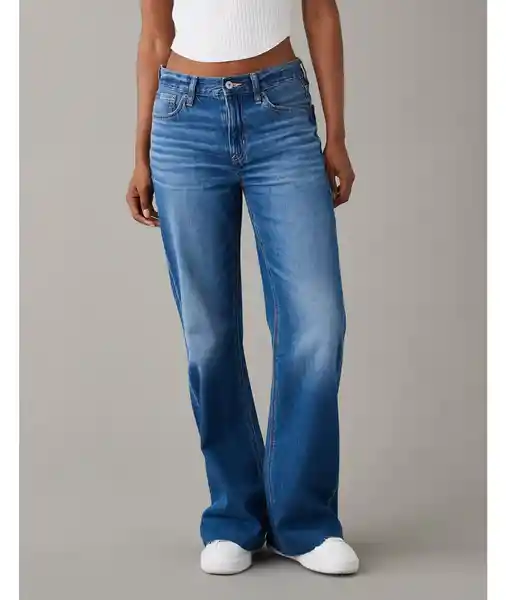 Jean Low Rise Baggy Flare Azul Talla 2 Long Mujer American Eagle