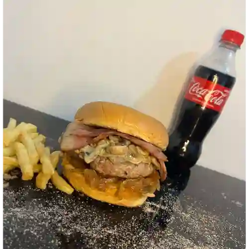 Mushrooms Burger+papas+gaseosa