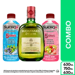 Combo Buchanans Deluxe 750 mL + Suerox Mora Azul + Fresa Kiwi