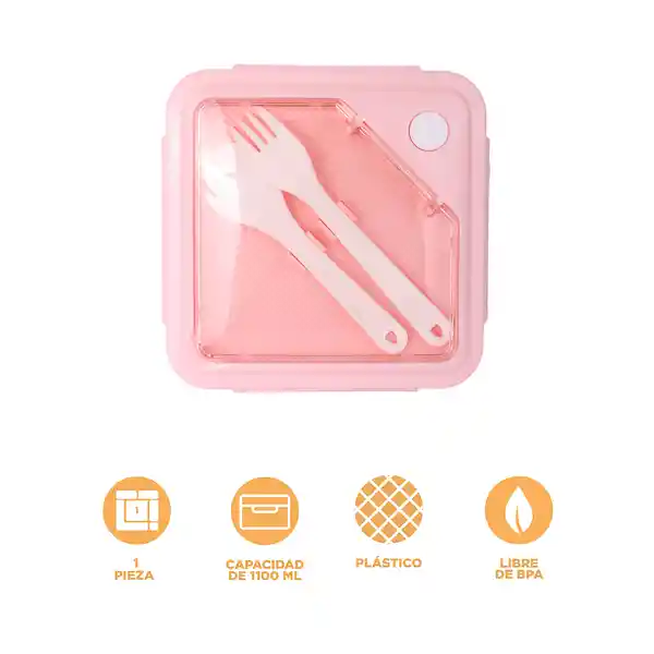 Contenedor de Alimentos Con 2 Compartimentos Rosa 1100 mL Miniso
