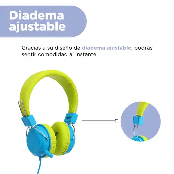 Audífonos Con Micrófono Kids Azul Verde 3.5 mm Mod 23L07 Miniso