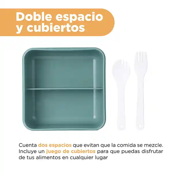 Contenedor Cuadrado Con 2 Compartimentos Verde 1100 mL Miniso