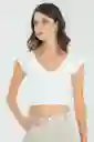 Top V Manga Corta Color Blanco Crudo Talla S Ragged