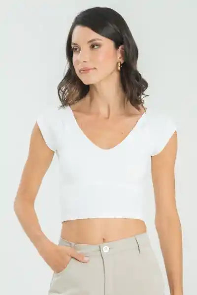 Top V Manga Corta Color Blanco Crudo Talla S Ragged