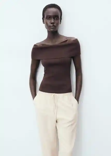 Pantalón Fluido Beige Talla XL Mujer Mango