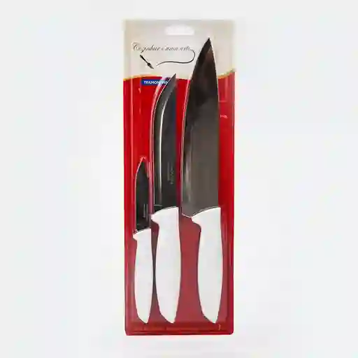 Tramontina Incluye: 3 Unidades.1 Cuchillo De 3 Pulgadas.1 Cuchillo De 6 Pulgadas.1 Cuchillo 8 Pulgadas. Con Diseño Moderno. Da Delicadeza Y Alegría A Su Cocina. Gracias Al Tratamiento Térmico Que Tienen El Filo Dura Más Tiempo. Lamina De Acero Inoxidable. Mango De Polipropileno. Protección Antimicrobiana Que Inhibe Y Reduce El Crecimiento De Bacterias Y Hongo. Apto Para El Lavavajillas. Marca: . Sku 211159