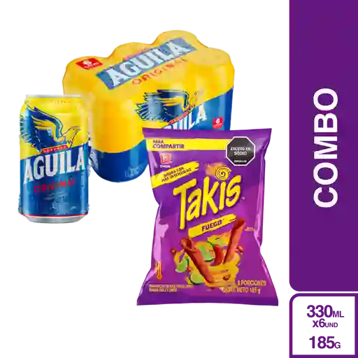 Combo Takis Snack Fuego Botana + Aguila Cerveza Original 6 Und