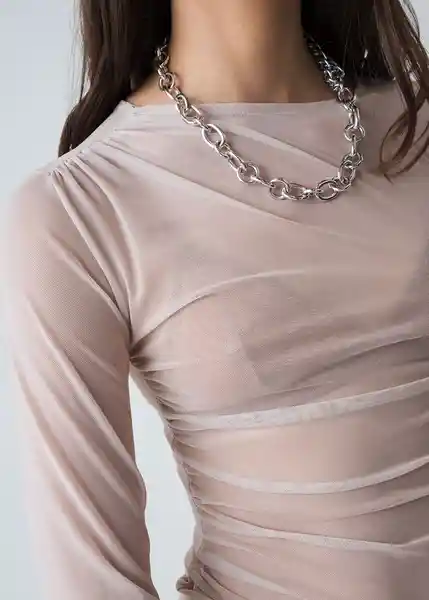 Camiseta Mujer Beige Escarcha Claro Talla M 503G068 Naf Naf