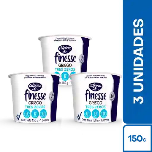 3 x Yogurt Griego Finesse Tres Zeros 150 g