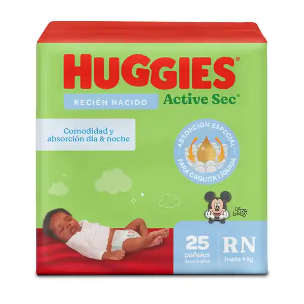 Pañales Huggies Active Sec Etapa 0/Rn Absorción 25 Und