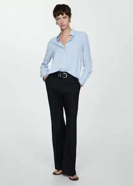 Camisa Basic Celeste Talla S Mujer Mango