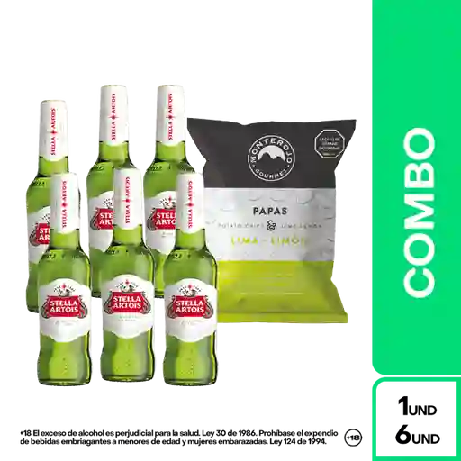 Combo Papa Lima Limón + Stella Artois Pack Cerveza 6 x 300 mL