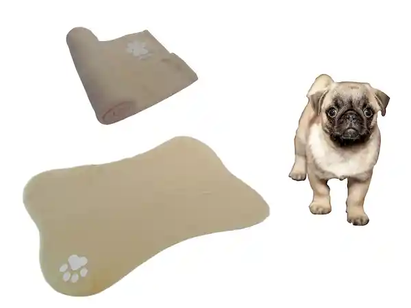 Cama en Forma de Hueso + Cobija Mediana Beige