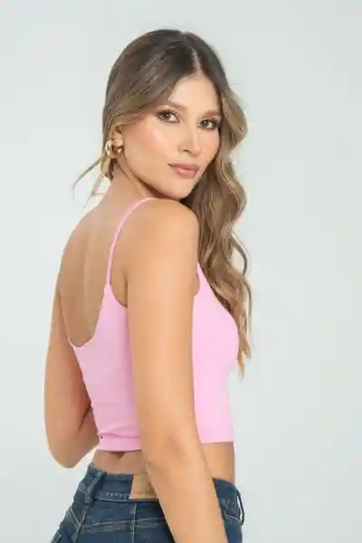 Crop Top Tiras Malibu Color Rosado Barbie Talla M Ragged