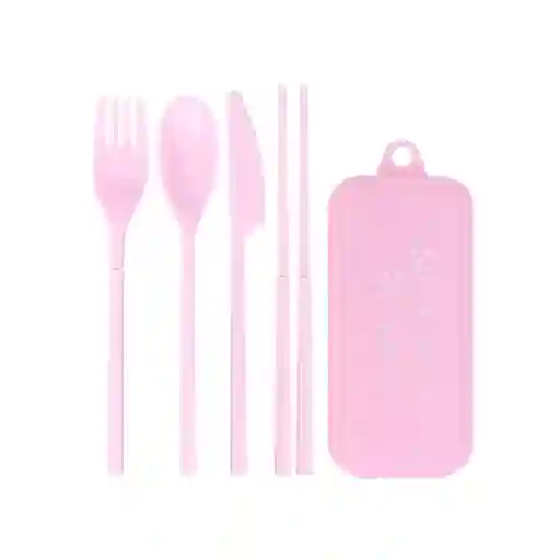 Miniso Kit de Cubiertos de Plástico Desarmables Rosa