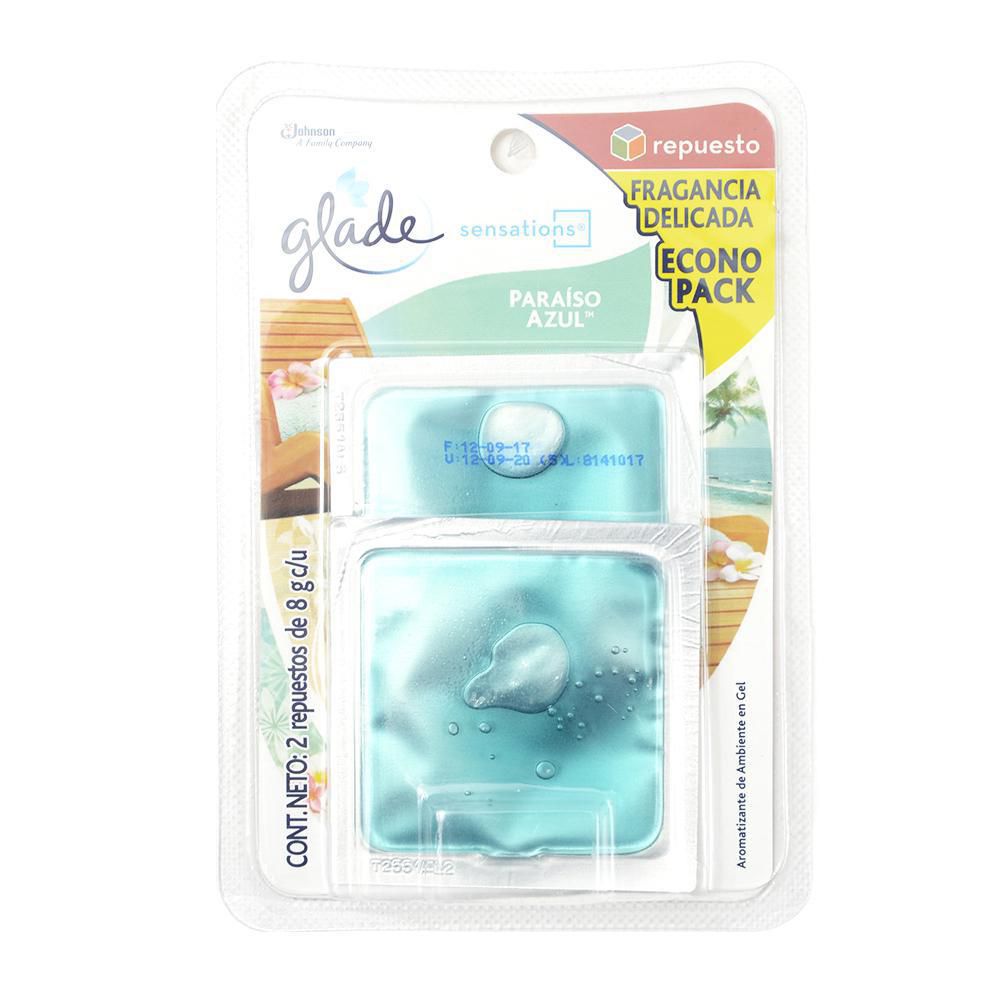 Glade Ambientador en Gel Paraiso Azul 2 Repuestos 8 g