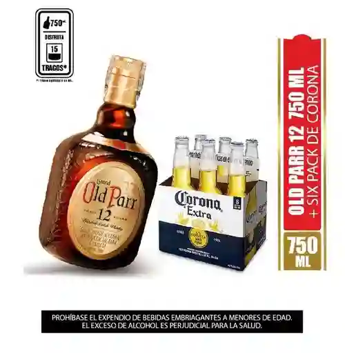 Whisky Old Parr 12 Años 750 Ml + Six Pack Cerveza Corona Botella 330 Ml
