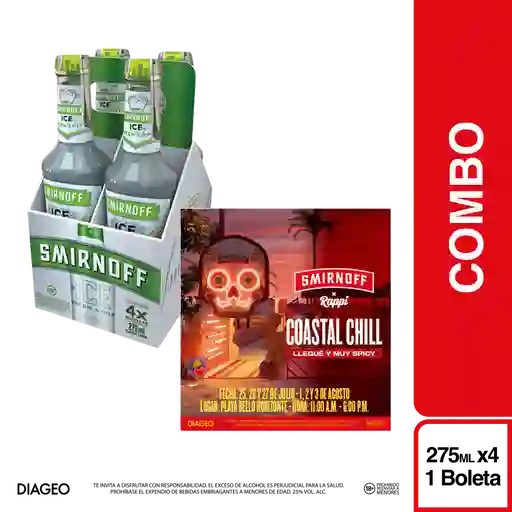 Combo Smirnoff Ice Cóctel Manzana Verde 4 Und + Boleta
