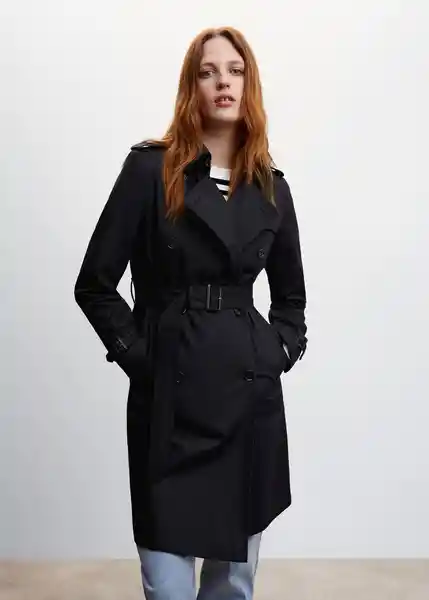 Gabardina Trench Polana Negro Talla 26 Mujer Mango