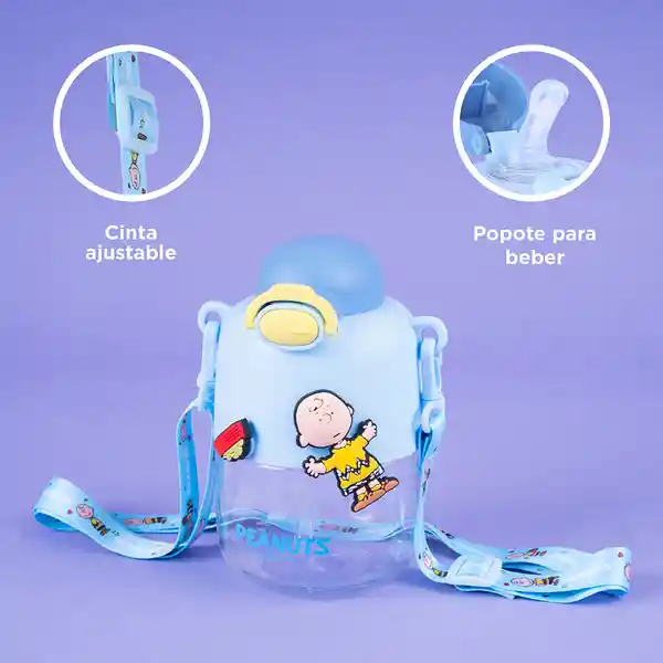 Botella de Plástico de Con Correa Snoopy Azul 550 mL Miniso