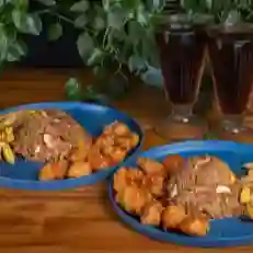 Wok con arroz + palmito + papas fritas