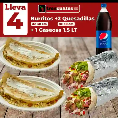 Combo 2 Burritos + 2 Quesadillas