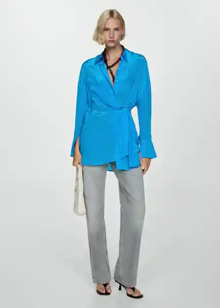 Camisa Ramona Azul Talla L Mujer Mango