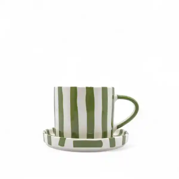 Pocillo y Plato Líneas Verde Ambiente Gourmet