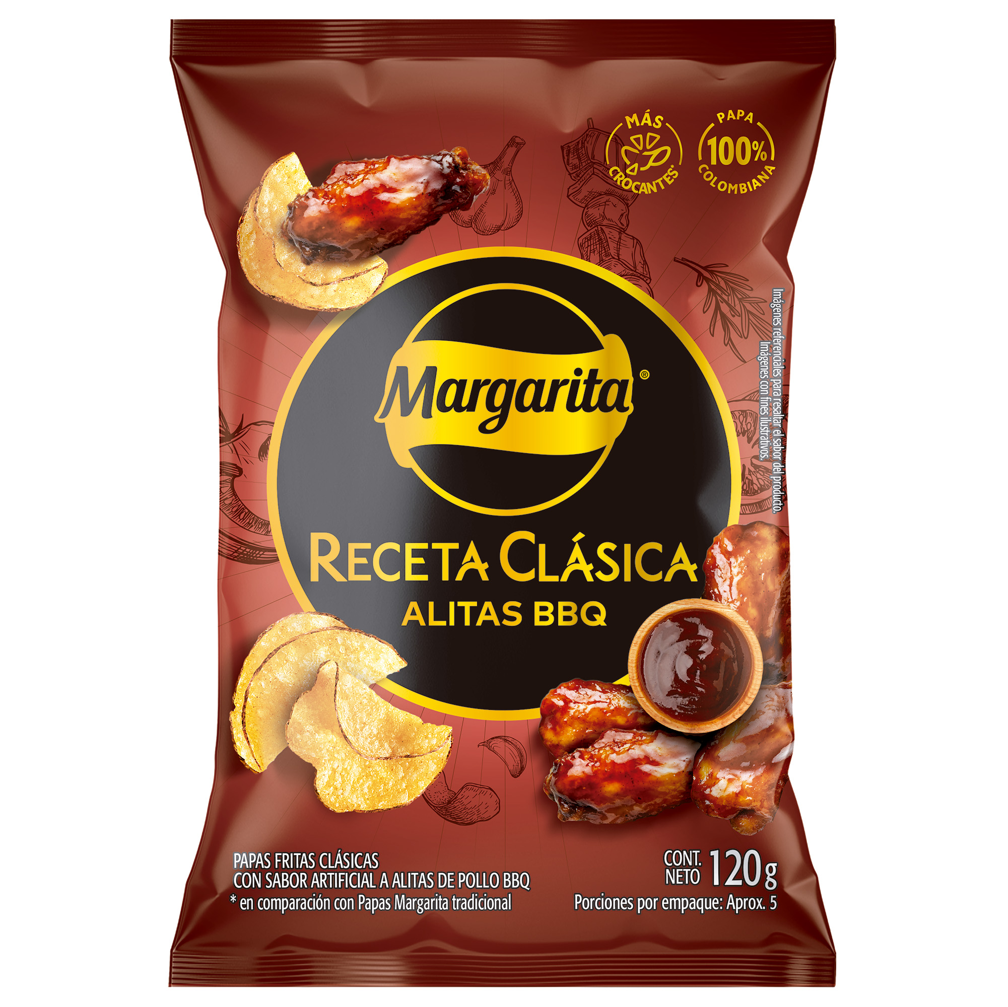 Margarita Snack Papas Receta Clásica Alitas Bbq 120 g