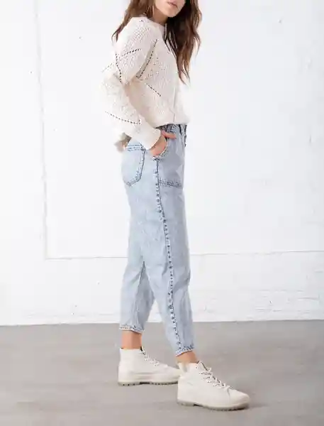 Jean Mom Fit Tiro Alto Azul Índigo Claro Talla 6 Mujer Naf Naf