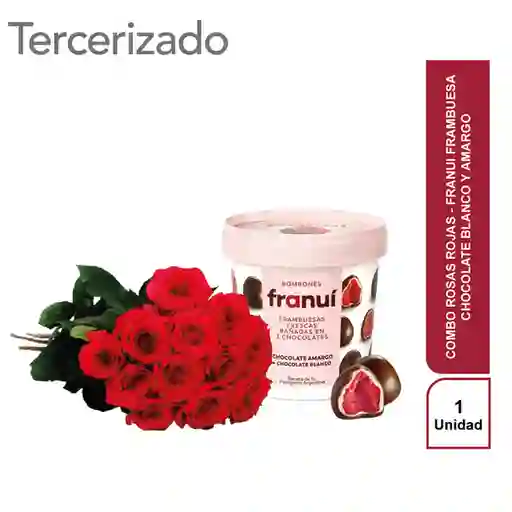 Combo Rosas Rojas + Franui Frambuesas Chocolate Blanco y Amargo